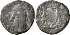 LOCAL ISSUES, Sogdiana. AE (Bronze, 16 mm, 2.29 g, 12 h), Leontomachia type. Principality of Nakhshab, South Sogdiana, 4th-6th century AD. Bare headed...