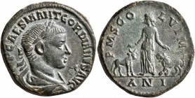 MOESIA SUPERIOR. Viminacium. Gordian III, 238-244. Sestertius (Bronze, 29 mm, 17.13 g, 2 h), RY 1 = 239/40. IMP CAES M ANT GORDIANVS AVG Laureate, dra...