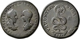 MOESIA INFERIOR. Marcianopolis. Macrinus, with Diadumenian as Caesar, 217-218. Pentassarion (Bronze, 28 mm, 12.95 g, 7 h), Pontianus, legatus consular...