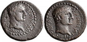 THRACE. Abdera. Vespasian, with Titus as Caesar, 69-79. Assarion (Bronze, 21 mm, 6.59 g, 7 h). AYTOKPATOPI OYECΠACIAN Laureate head of Vespasian to ri...