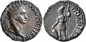 THRACE. Philippopolis. Domitian, 81-96. 'Dupondius' (Bronze, 22 mm, 7.00 g, 7 h), 88/9. IMP C[AES DOMIT AVG GE]RM COS XIIII CENS PER P P Radiate head ...