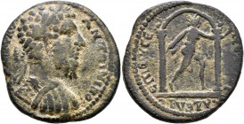 LYDIA. Philadelphia. Marcus Aurelius, 161-180. Tetrassarion (Bronze, 28 mm, 12.91 g, 6 h), Eugenetor, magistrate. [ΑΥ Κ Μ] ΑΥ ΑΝΤΩΝΙΝΟϹ Laureate, drap...