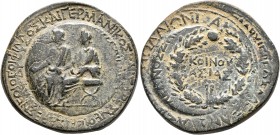 LYDIA. Sardis. Germanicus, with Drusus, Caesar, 15 BC-AD 19. Tetrassarion (Bronze, 29 mm, 13.45 g, 1 h), originally struck in circa 23-26, restruck by...
