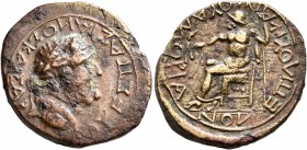 PHRYGIA. Amorium. Vespasian, 69-79. Assarion (Orichalcum, 21 mm, 4.43 g, 12 h), L. Vipsanios Silvanos, magistrate. OYEΣΠAΣIANOΣ KAIΣAP Laureate head o...