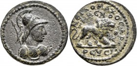 PHRYGIA. Temenothyrae. Pseudo-autonomous issue. Assarion (Bronze, 21 mm, 5.46 g, 7 h), Nikomachos, archon. Time of Philipp I, 244-249. Bust of Athena ...