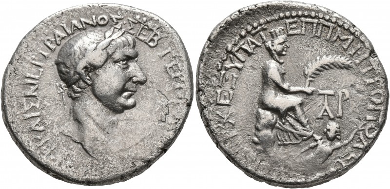 CILICIA. Tarsus. Trajan, 98-117. Tetradrachm (Silver, 27 mm, 13.27 g, 1 h), loca...