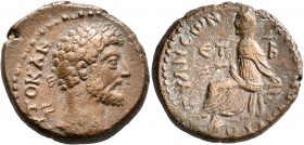 CAPPADOCIA. Tyana. Marcus Aurelius, 161-180. Diassarion (Bronze, 22 mm, 9.90 g, 11 h), RY 2 = 162/3. ΑΥΤΟ Κ ΑΝ[ΤωΝЄΙΝΟC ...] Laureate head of Marcus A...