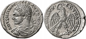 SYRIA, Seleucis and Pieria. Antioch. Caracalla, 198-217. Tetradrachm (Silver, 28 mm, 12.27 g, 12 h), 214-215. ANTΩNЄINOC• •CЄB• AYT K•M•A• Laureate, d...