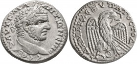 SYRIA, Seleucis and Pieria. Antioch. Caracalla, 198-217. Tetradrachm (Silver, 27 mm, 12.73 g, 1 h), 215-217. ΑΥΤ•Κ•Μ•Α•••ΑΝΤΩΝЄΙΝΟC•C•ЄΒ• Laureate hea...