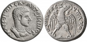 SYRIA, Seleucis and Pieria. Antioch. Diadumenian, as Caesar, 217-218. Tetradrachm (Silver, 24 mm, 13.47 g, 11 h). KAIC•M•ΟΠ•ЄΛ•ANTΩNINOC Bare-headed a...