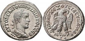 SYRIA, Seleucis and Pieria. Antioch. Philip II, 247-249. Tetradrachm (Billon, 27 mm, 13.11 g, 12 h), 249. AYTOK K M IOYΛI ΦΙΛΙΠΠΟC CЄB Laureate, drape...