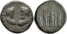 PHOENICIA. Berytus. Septimius Severus, with Caracalla, 193-211. Tetrassarion (Bronze, 24 mm, 14.83 g, 12 h), 208. IMPP CAESS SEVER ANT AVGG Laureate, ...