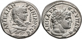 PHOENICIA. Tyre. Caracalla, 198-217. Tetradrachm (Silver, 26 mm, 12.41 g, 6 h), 213-217. AYT KAI ANTWNINOC CЄ• Laureate head of Caracalla set to right...