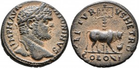 PHOENICIA. Tyre. Caracalla, 198-217. AE (Bronze, 25 mm, 11.18 g, 12 h), circa 214-217. IMP M AVR ANTONINVS Laureate head of Caracalla to right. Rev. S...