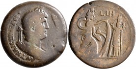 EGYPT. Alexandria. Hadrian, 117-138. Drachm (Bronze, 34 mm, 24.71 g, 1 h), RY 18 = 133/4. AYT KAIC TPAIAN•AΔP[IANOC CЄB] Laureate, draped and cuirasse...