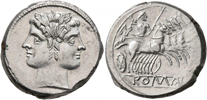 Anonymous, circa 225-214 BC. Quadrigatus - Didrachm (Silver, 21 mm, 6.58 g, 2 h)...