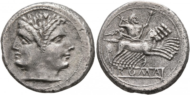 Anonymous, circa 225-214 BC. Quadrigatus - Didrachm (Silver, 20 mm, 5.43 g, 9 h)...