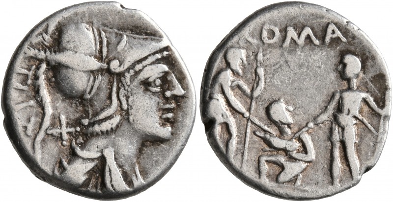 Ti. Veturius, 137 BC. Denarius (Silver, 18 mm, 3.91 g, 7 h), Rome. Helmeted and ...
