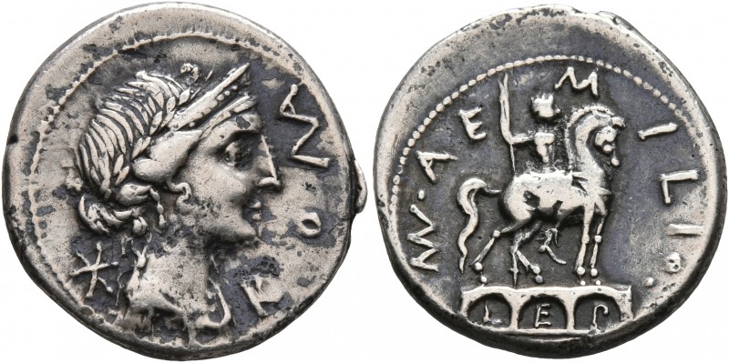Man. Aemilius Lepidus, 114-113 BC. Denarius (Silver, 19 mm, 3.88 g, 8 h), Rome. ...