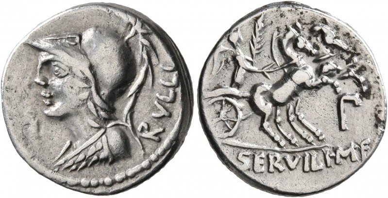 P. Servilius M.f. Rullus, 100 BC. Denarius (Silver, 19 mm, 3.88 g, 2 h), Rome. R...