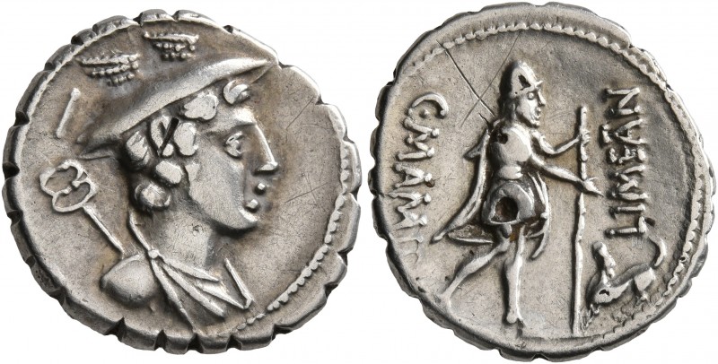 C. Mamilius Limetanus, 82 BC. Denarius (Subaeratus, 19 mm, 3.45 g, 9 h), a conte...