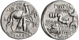 M. Aemilius Scaurus and Pub. Plautius Hypsaeus, 58 BC. Denarius (Silver, 17 mm, 3.85 g, 4 h), Rome. M•SCAVR / AED•CVR / EX - S•C / REX•ARETAS Nabatean...