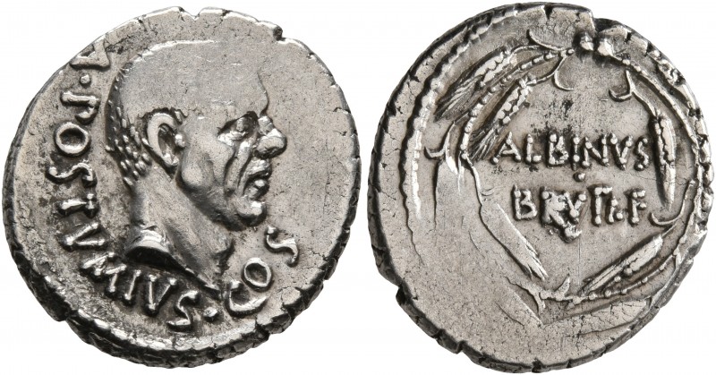Albinus Bruti f, 48 BC. Denarius (Silver, 18 mm, 3.91 g, 4 h), Rome. A•POSTVMIVS...