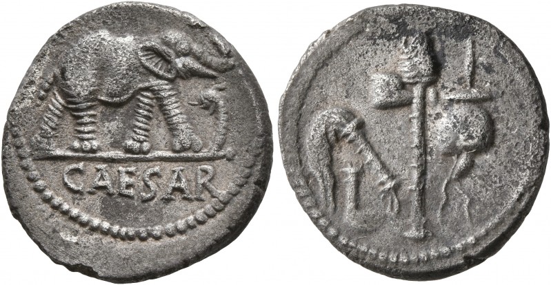 Julius Caesar, 49-44 BC. Denarius (Silver, 17 mm, 3.54 g, 7 h), mint moving with...