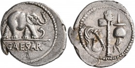 Julius Caesar, 49-44 BC. Denarius (Silver, 20 mm, 3.86 g, 7 h), mint moving with Caesar in Gallia Narbonensis or Hispania Citerior, 49-48. CAESAR Elep...