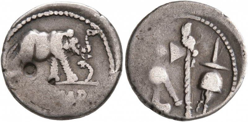 Julius Caesar, 49-44 BC. Denarius (Silver, 17 mm, 3.68 g, 8 h), mint moving with...