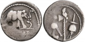 Julius Caesar, 49-44 BC. Denarius (Silver, 17 mm, 3.68 g, 8 h), mint moving with Caesar in Gallia Narbonensis or Hispania Citerior, 49-48. CAESAR Elep...