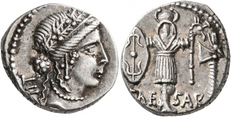 Julius Caesar, 49-44 BC. Denarius (Silver, 17 mm, 4.11 g, 1 h), military mint tr...
