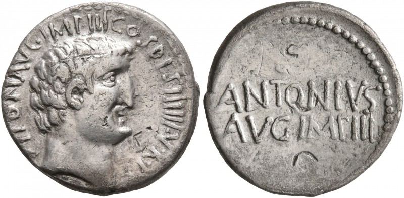 Mark Antony, 44-30 BC. Denarius (Silver, 19 mm, 3.71 g, 12 h), military mint mov...