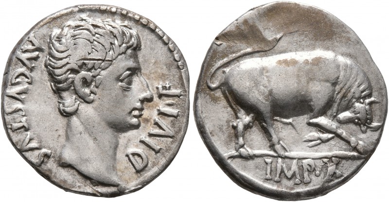 Augustus, 27 BC-AD 14. Denarius (Silver, 19 mm, 3.88 g, 7 h), Lugdunum, circa 15...