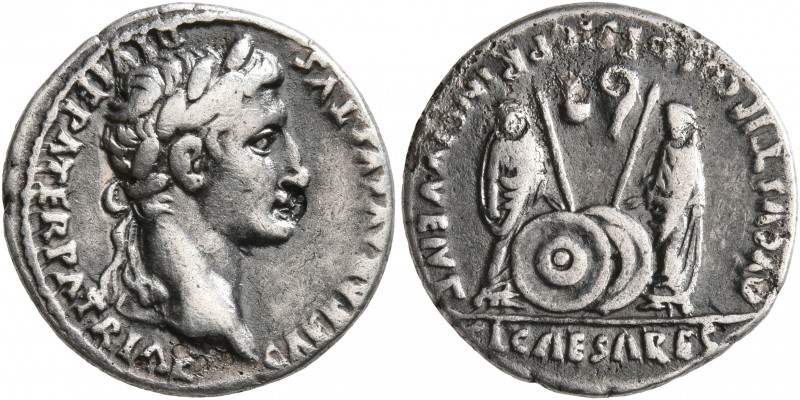 Augustus, 27 BC-AD 14. Denarius (Silver, 19 mm, 3.76 g, 9 h), Lugdunum, 2 BC-AD ...