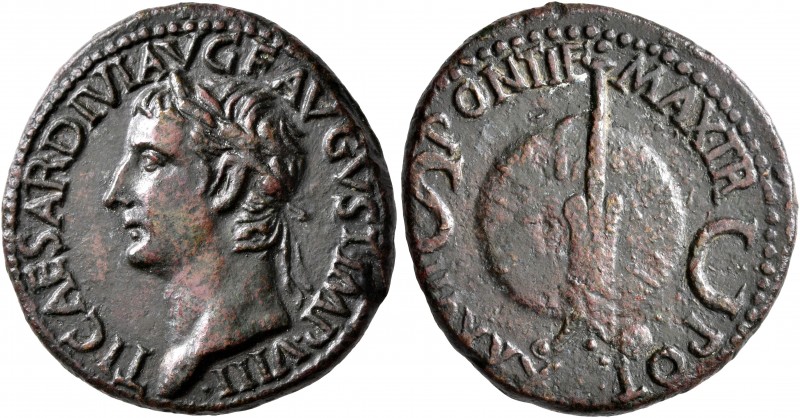 Tiberius, AD 14-37. As (Copper, 27 mm, 10.79 g, 2 h), Rome, 35-36. TI CAESAR DIV...