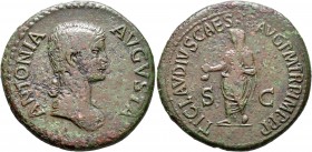 Antonia Minor, Augusta, 37 and 41. Dupondius (Orichalcum, 30 mm, 15.40 g, 7 h), Rome, struck under Claudius, 50-54. ANTONIA AVGVSTA Draped bust of Ant...