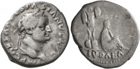 Vespasian, 69-79. Denarius (Silver, 18 mm, 2.88 g, 6 h), Rome, 69-70. IMP CAESAR VESPASIANVS AVG Laureate head of Vespasian to right. Rev. IVDAEA Juda...