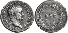 Vespasian, 69-79. Denarius (Silver, 17 mm, 2.65 g, 7 h), Ephesus, 71. IMP CAESAR VESPAS AVG COS III TR P P P Laureate head of Vespasian to right. Rev....