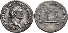 Domitian, as Caesar, 69-81. Denarius (Silver, 19 mm, 3.18 g, 7 h), Rome, struck under Titus, 80-81. CAESAR DIVI F DOMITIANVS COS VII Laureate head of ...