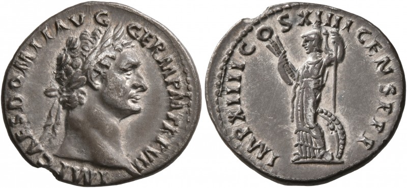 Domitian, 81-96. Denarius (Silver, 19 mm, 3.06 g, 6 h), Rome, 88. IMP CAES DOMIT...