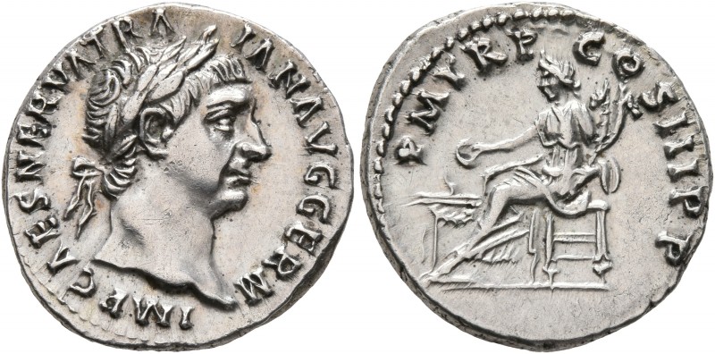 Trajan, 98-117. Denarius (Silver, 19 mm, 3.39 g, 6 h), Rome, 100. IMP CAES NERVA...