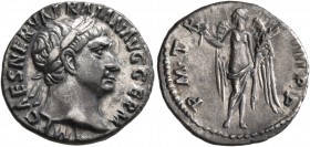 Trajan, 98-117. Denarius (Silver, 18 mm, 2.92 g, 7 h), Rome, 102. IMP CAES NERVA TRAIAN AVG GERM P M Laureate head of Trajan to right. Rev. P M TR P C...