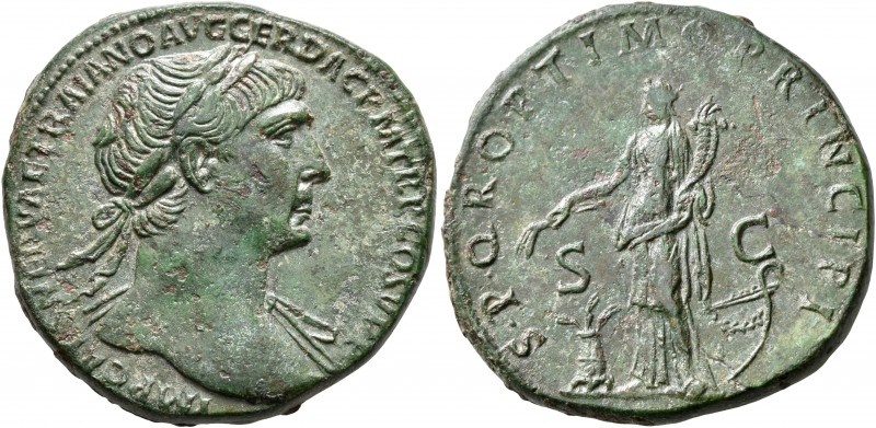 Trajan, 98-117. Sestertius (Orichalcum, 31 mm, 20.80 g, 6 h), Rome, 108-109/10. ...