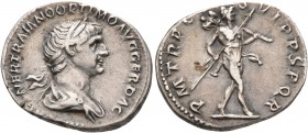 Trajan, 98-117. Denarius (Silver, 20 mm, 3.46 g, 5 h), Rome, 114-116. IMP CAES NER TRAIANO OPTIMO AVG GER DAC Laureate and draped bust of Trajan to ri...