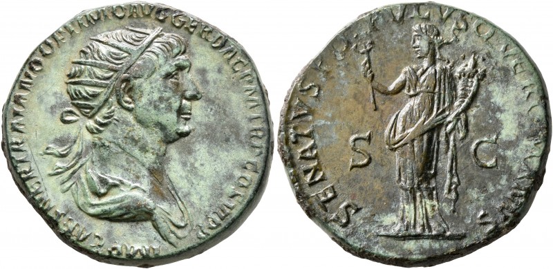 Trajan, 98-117. Dupondius (Orichalcum, 25 mm, 12.45 g, 6 h), Rome, 114-116. IMP ...