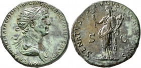 Trajan, 98-117. Dupondius (Orichalcum, 25 mm, 12.45 g, 6 h), Rome, 114-116. IMP CAES NER TRAIANO OPTIMO AVG GER DAC P M TR P COS VI P P Radiate and dr...
