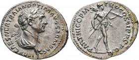 Trajan, 98-117. Denarius (Silver, 20 mm, 3.29 g, 6 h), Rome, 116-117. IMP CAES NER TRAIAN OPTIM AVG GERM DAC Laureate and draped bust of Trajan to rig...