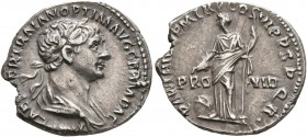 Trajan, 98-117. Denarius (Silver, 19 mm, 3.34 g, 6 h), Rome, 116-117. IMP CAES NER TRAIAN OPTIM AVG GERM DAC Laureate and draped bust of Trajan to rig...
