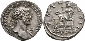 Hadrian, 117-138. Denarius (Silver, 18 mm, 3.49 g, 7 h), Rome, 118. IMP CAESAR TRAIAN HADRIANVS AVG Laureate bust of Hadrian to right, with slight dra...